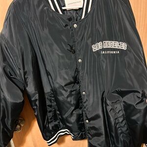 Aeropostale Black Varsity Jacket with White Stripes